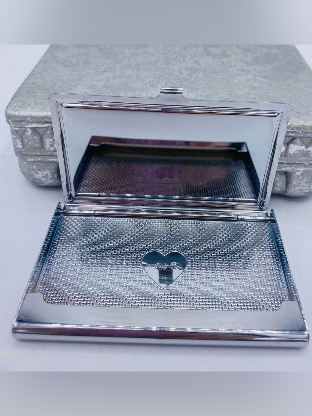 Brighton Tapestry Card Case Mother Of Pearl Etched Silver Plated Tiny Crystals - Picture 8 of 11